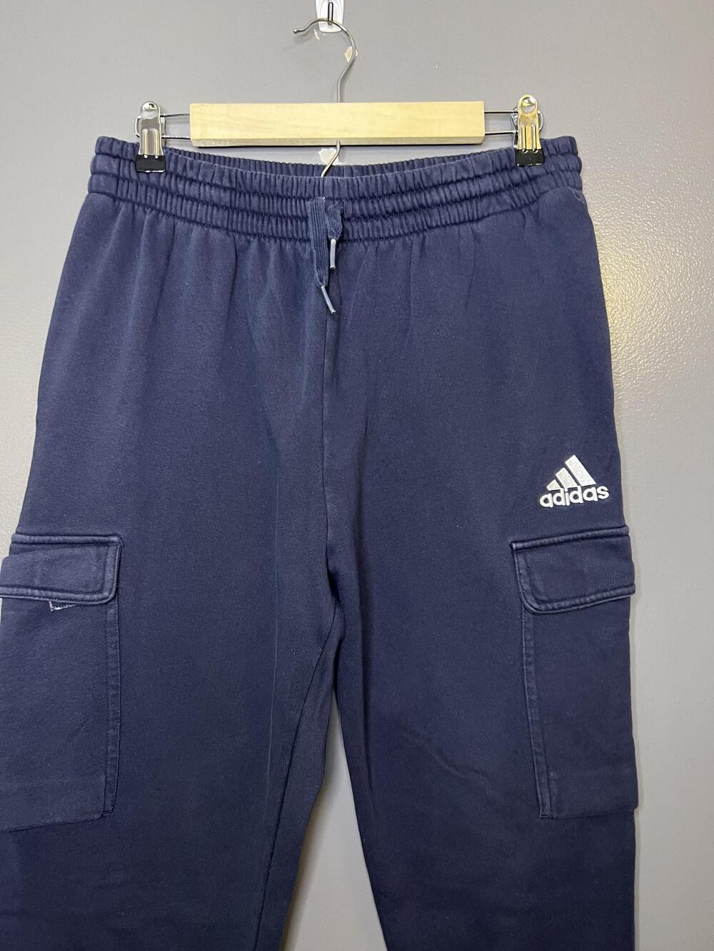 Adidas Sweatpants Mens Large Blue Fleece Cargo Jogger Pants Athletic Cuffed